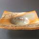 Glazed and sculpted stoneware catchall, signed vintage.