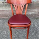 Pair of Alsatian bistro chairs in wood and leather, 1960