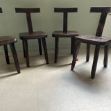 Set of 4 brutalist design elm t-chairs - 1950