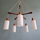 Large Scandinavian chandelier in teak and tubular white opaline, 1960.