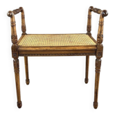 Bench / stool in carved wood and caning, 20th century