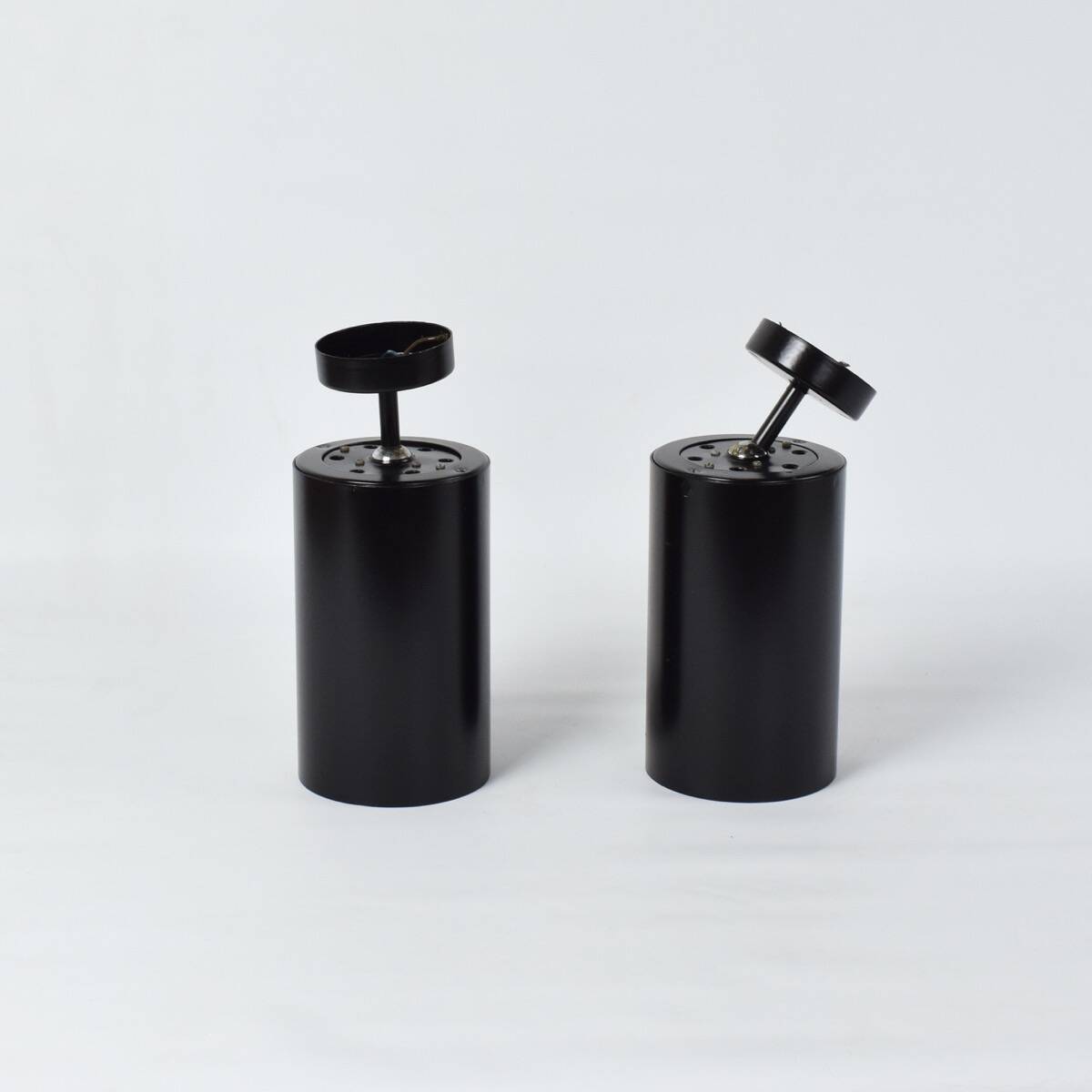 Black metal wall or ceiling lights, vintage 1950, Parscot, pipe spots.