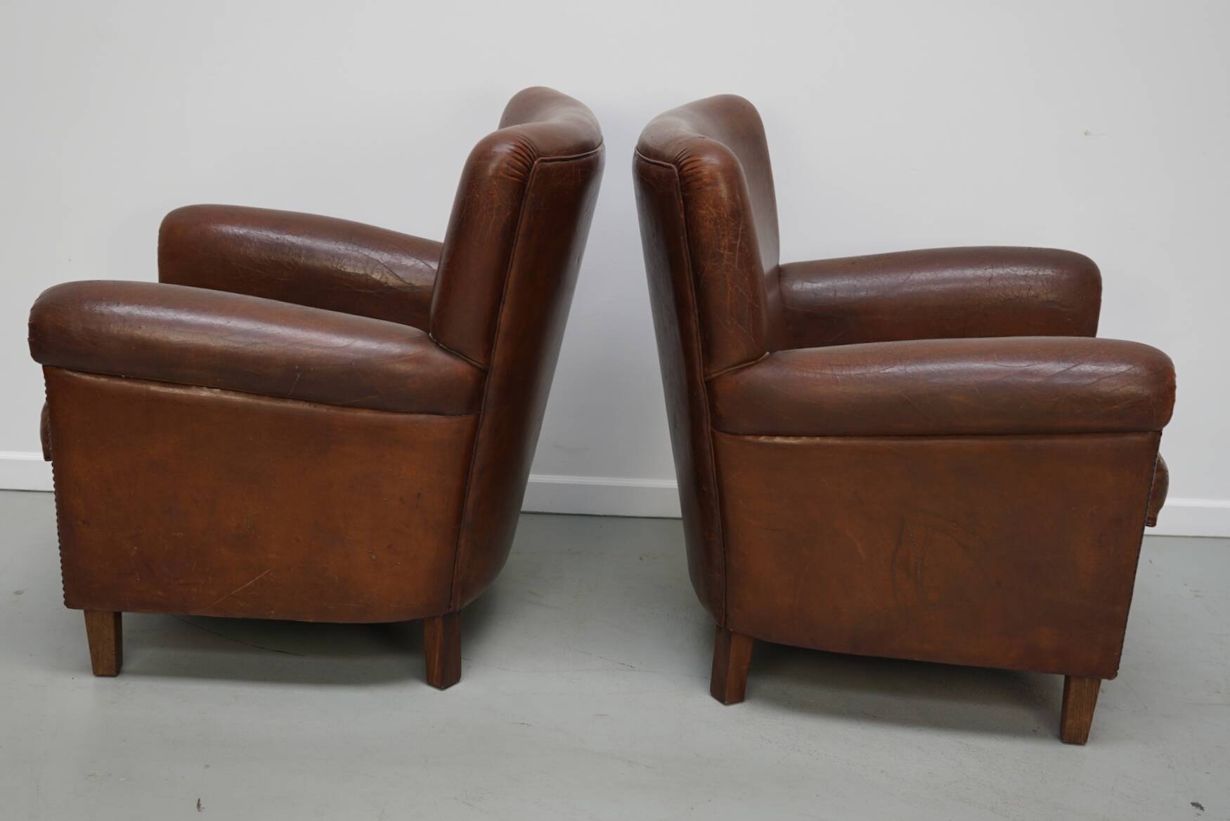 Vintage Dutch Cognac Colored Leather Club Chair, Set of 2