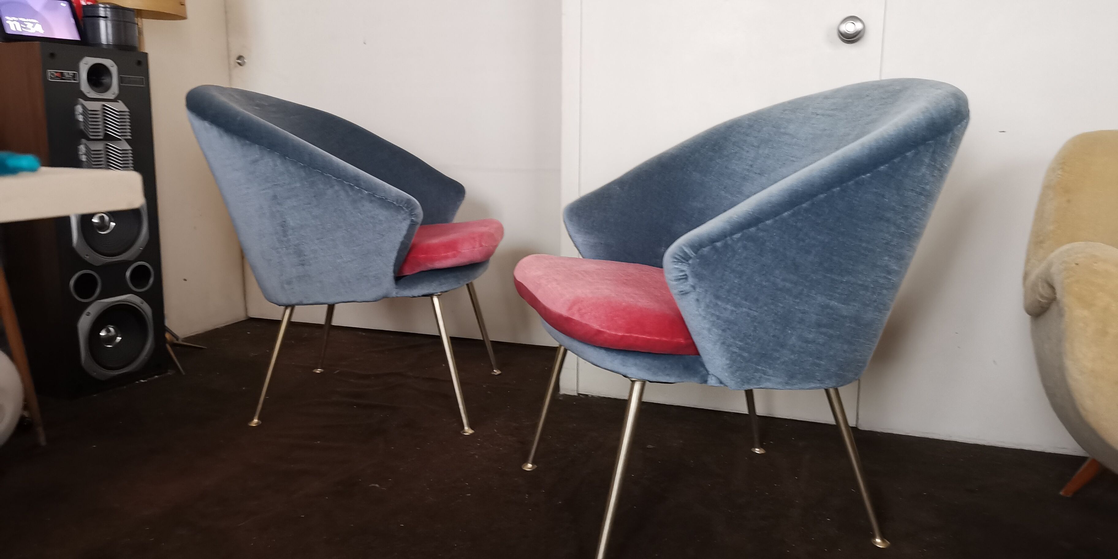 Egg curved armchairs from the 50s and 60s restored Italian design