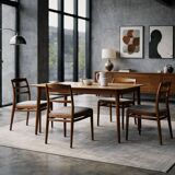 Vintage Mid-Century Danish Modern Elegant Teak & Grey Fabric Chairs, 1960s