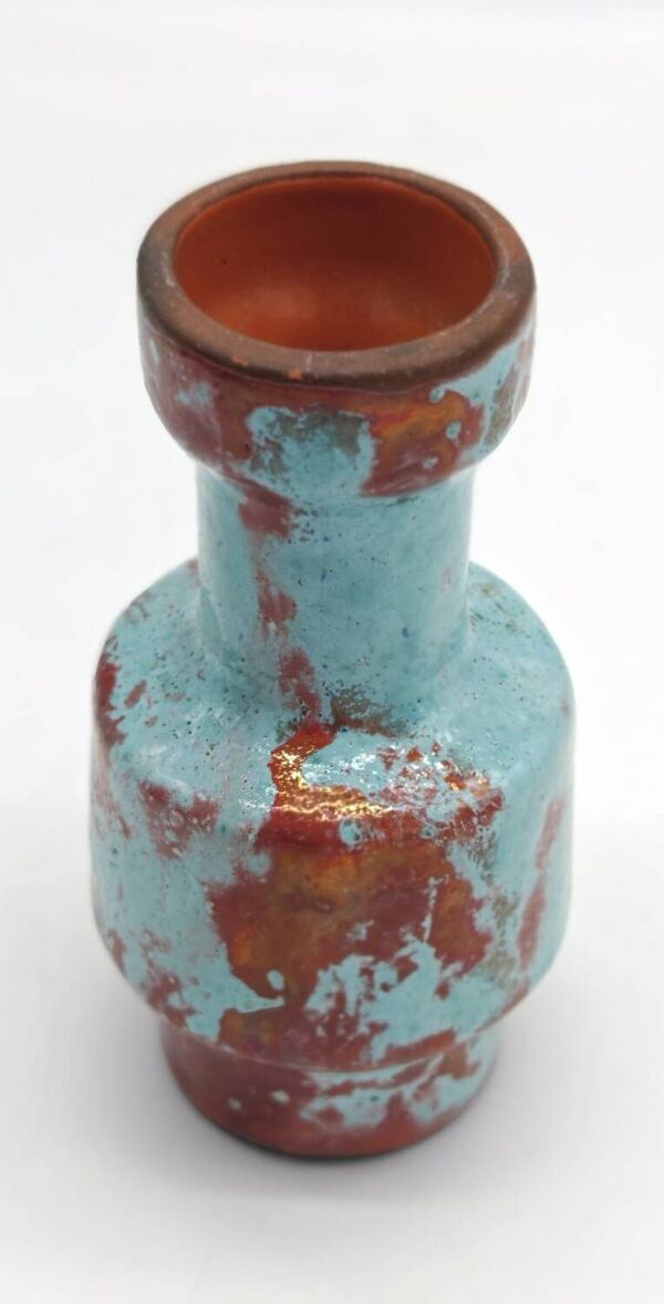 Petit vase design rouge sang de bœuf et bleu turquoise
