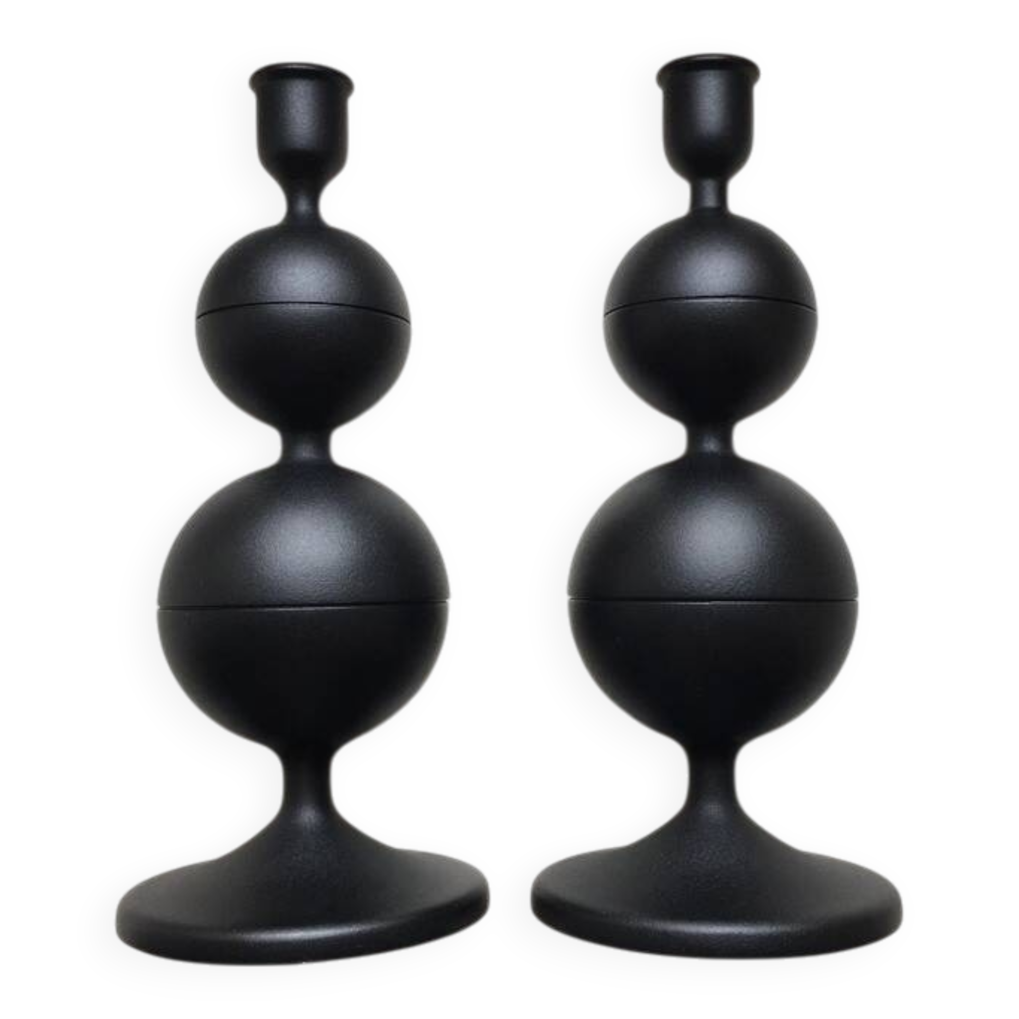 2 black metal ball candle holders 23.5 cm