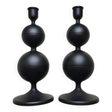 2 black metal ball candle holders 23.5 cm