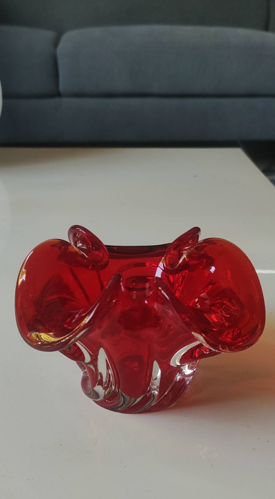 Murano Ashtray/Tray. Organic floral shape. Ruby red, 14cm.