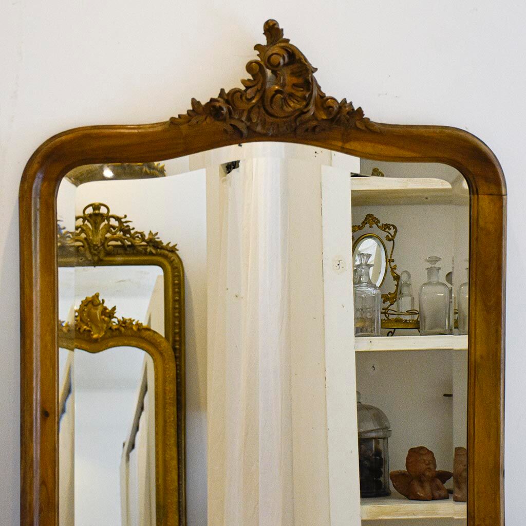 Mirror of fireplace rockery in wood pediment carved old vintage walnut 125 x 86 cm