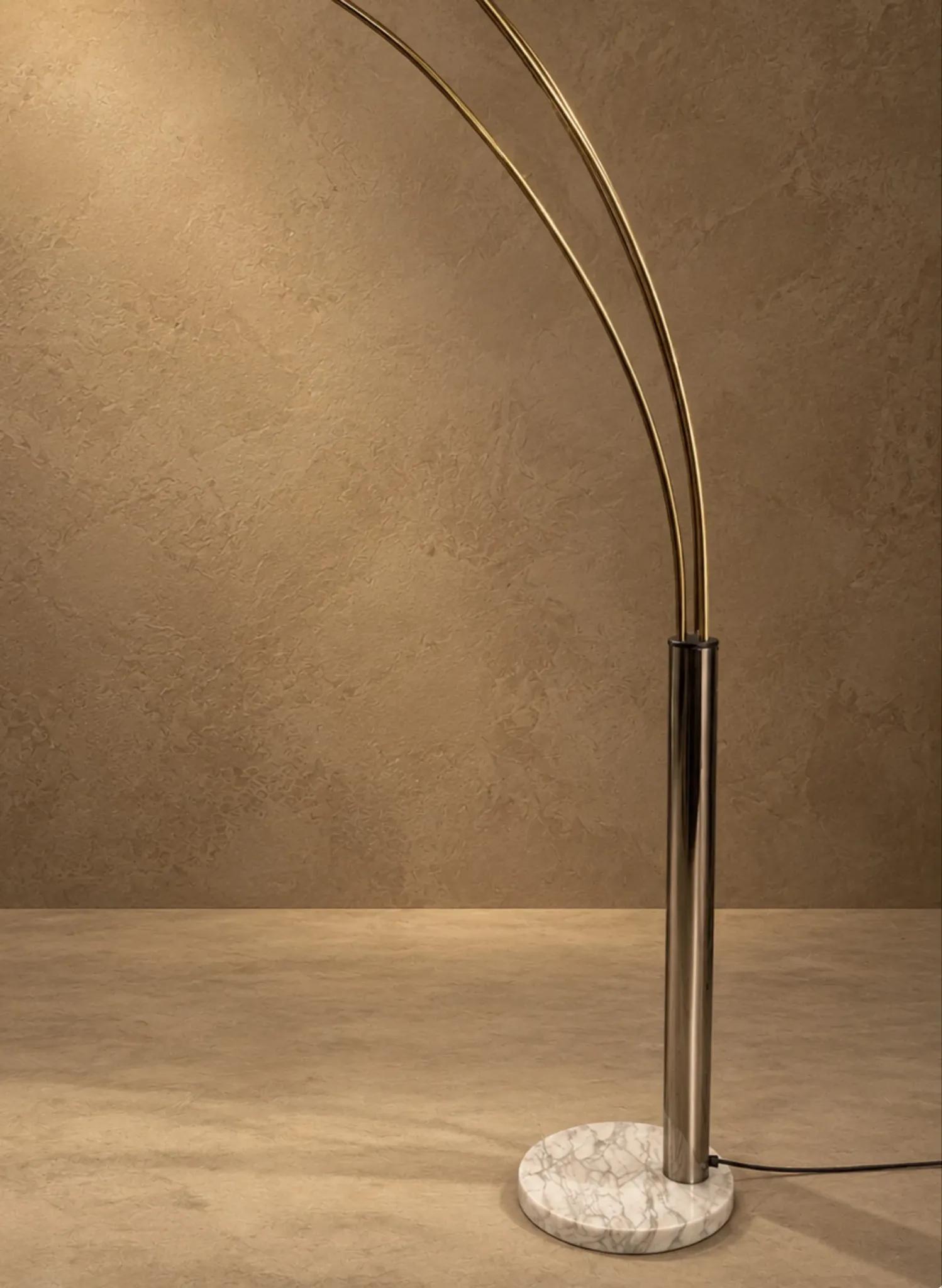 Three-arc floor lamp brass marble Italy circa 1980