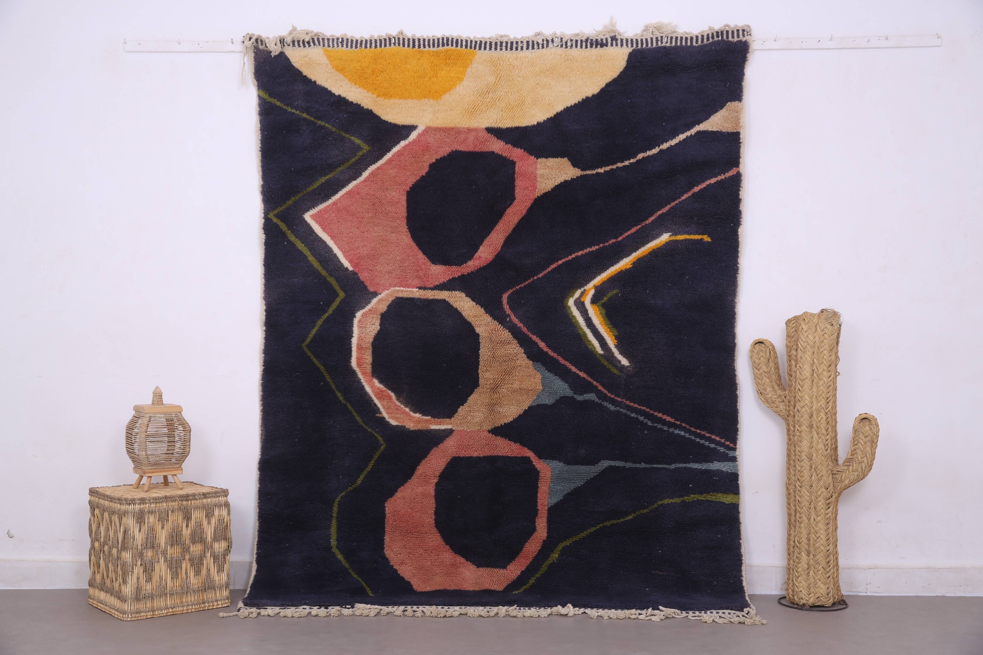 Vintage Abstract Beni Merirt Rug 180 x 225 cm, Beni Ourain Rug, Boho Rug