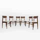Set of Six Walnut-Stained Beech and Bouclè Fabric Dining Chairs, Denmark