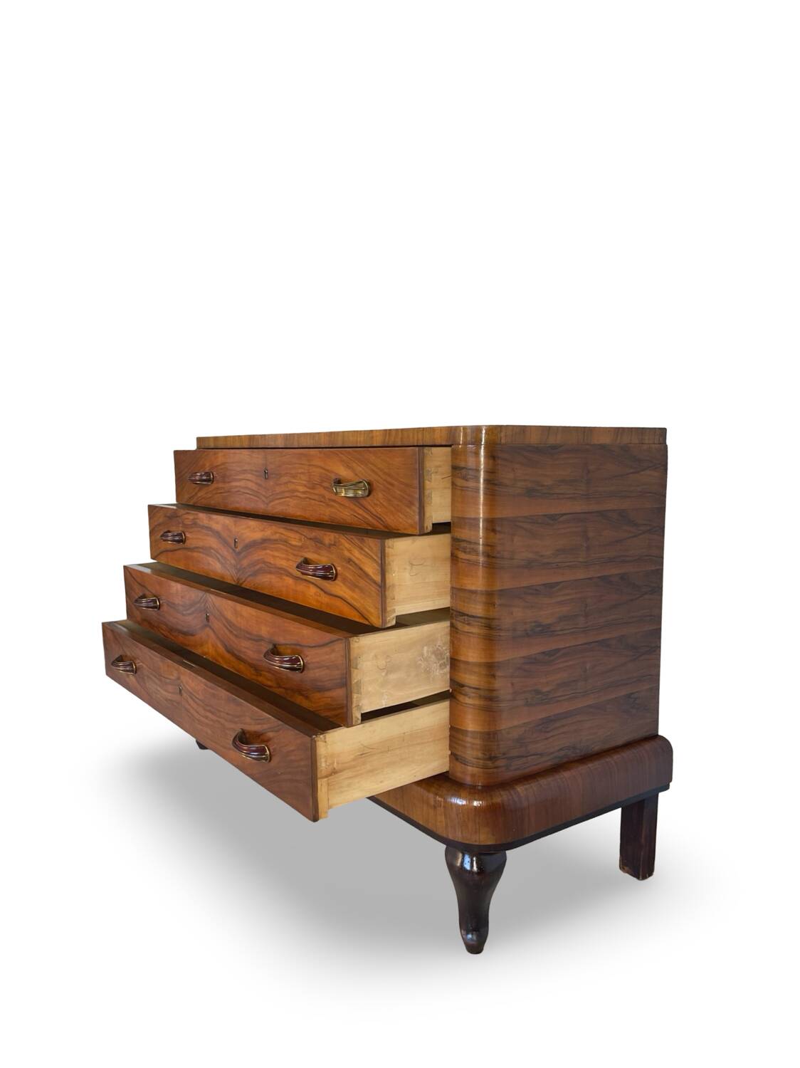 Commode italienne Art déco en ronce de noyer, années 1930