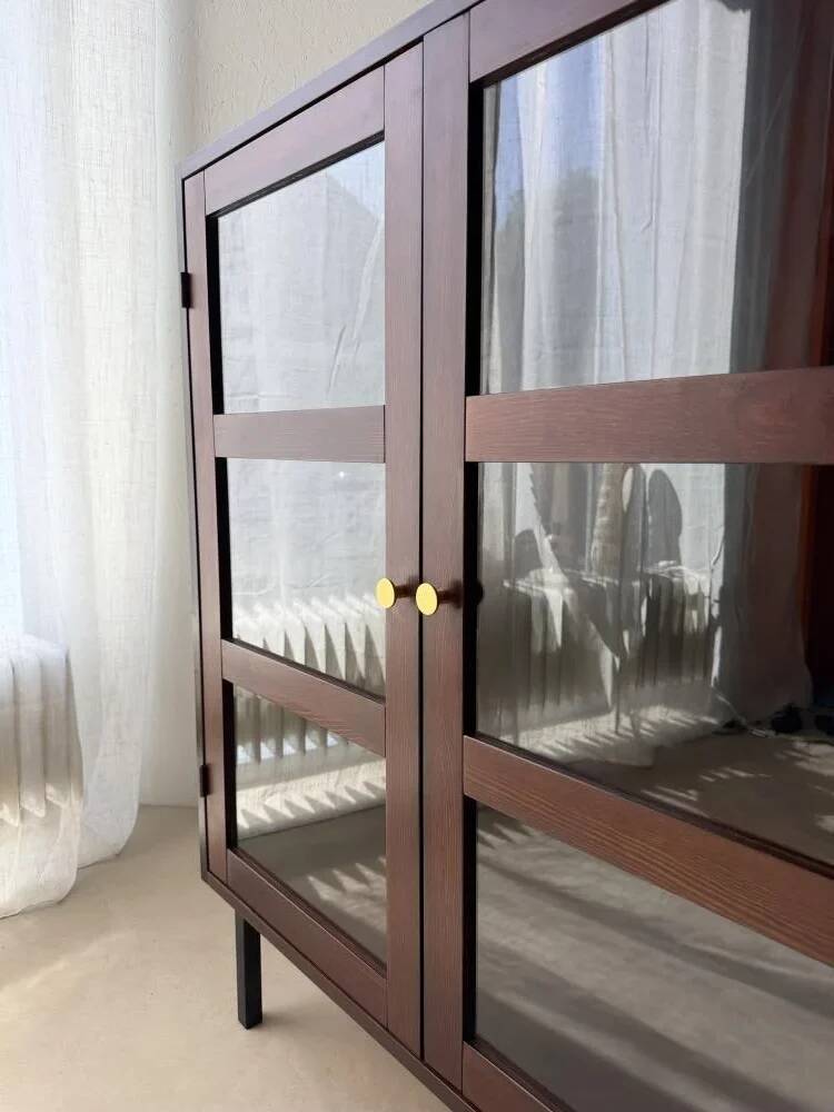 Mid-century display cabinet dark wood glass
