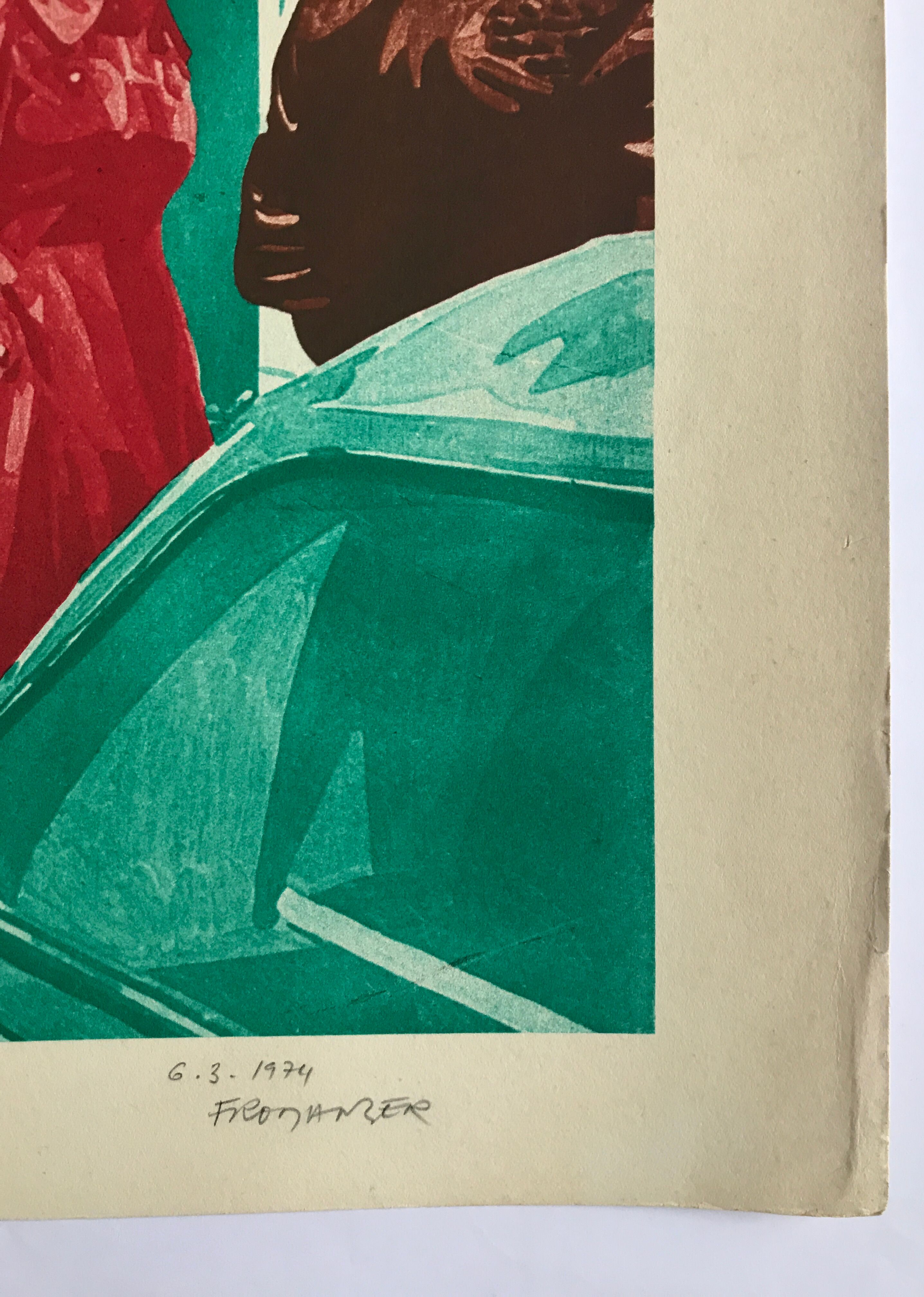 Original silkscreen signed by Gérard FROMANGER, The painter and the model: vert véronèse, 1974