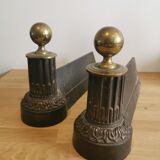 2 cast iron and brass chenets