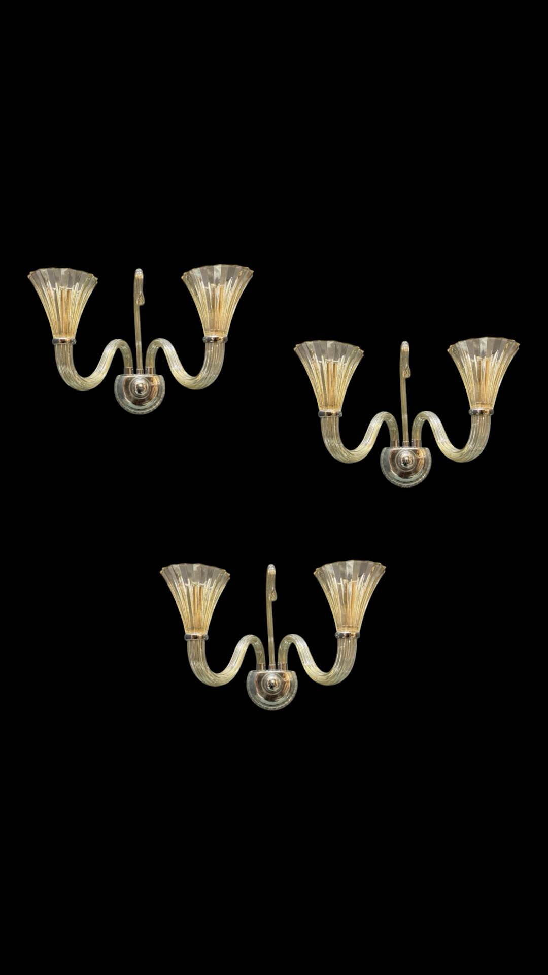 Set of 3 Murano Glass Barovier Sconces 