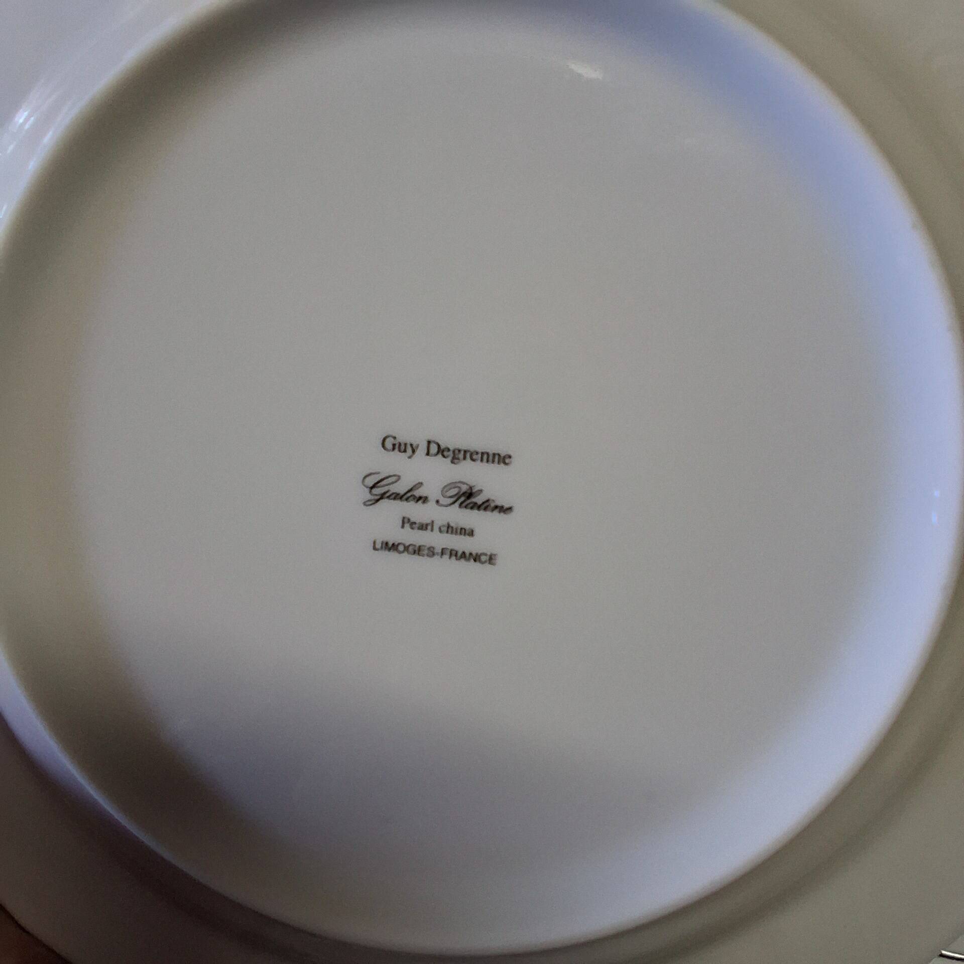Set of 6 flat plates from Guy Degrène model "Galon Platine" in BE.