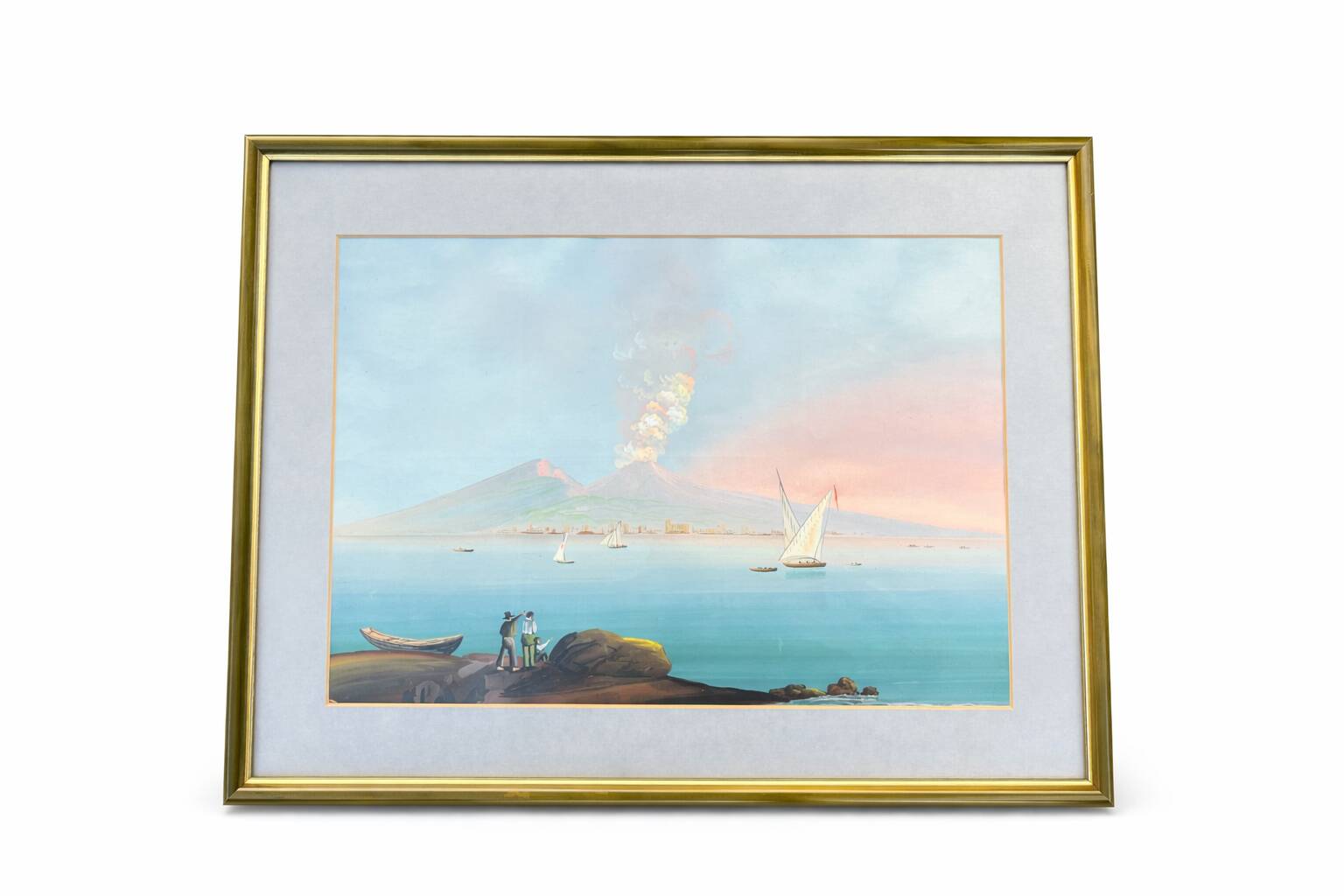 Superb old gouache depicting a classic and lively view of the bay.
