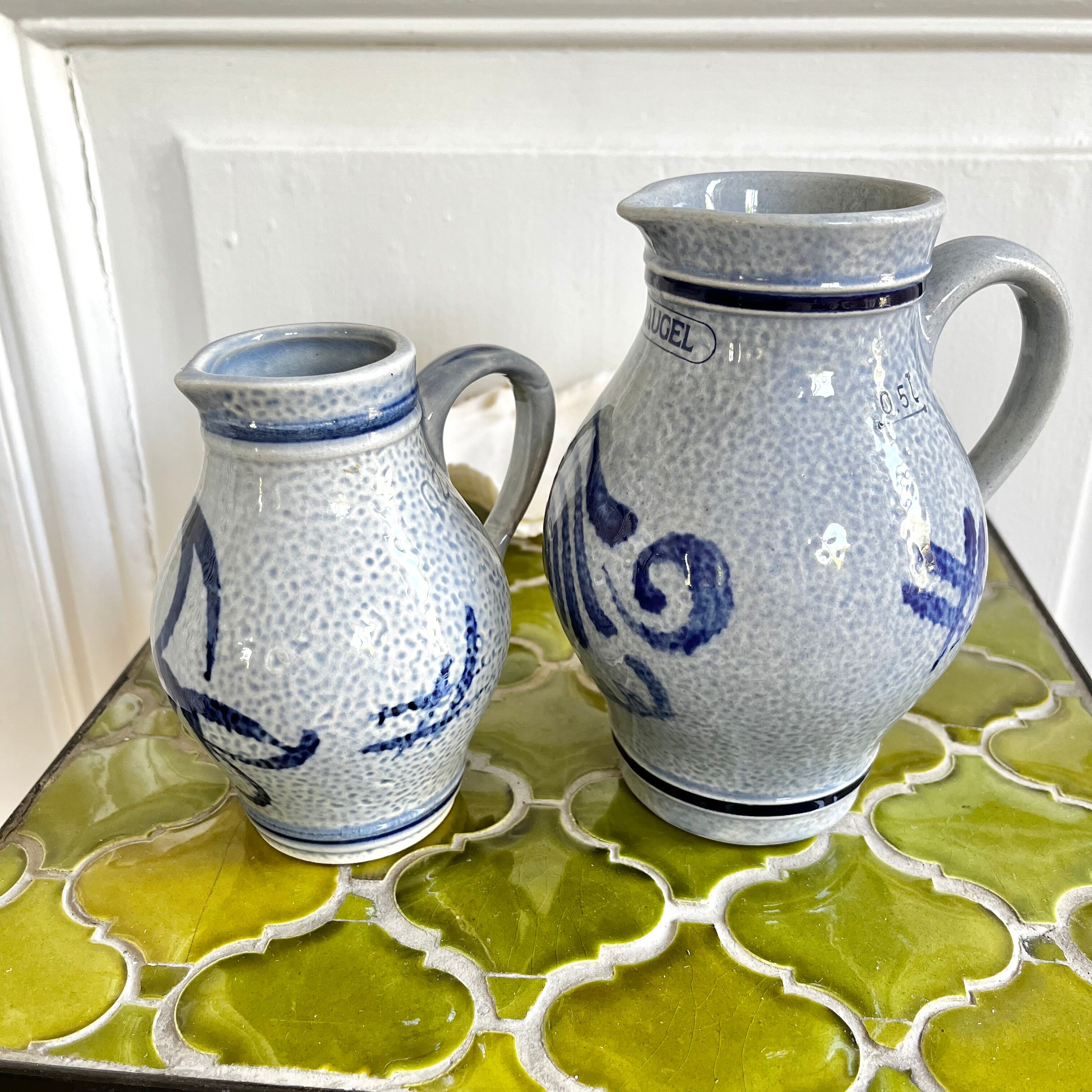 Vintage bluestoneware pitchers