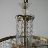 Ancien lustre luminaire 6 feux pampilles en verre de cristal 69 cm années 1970