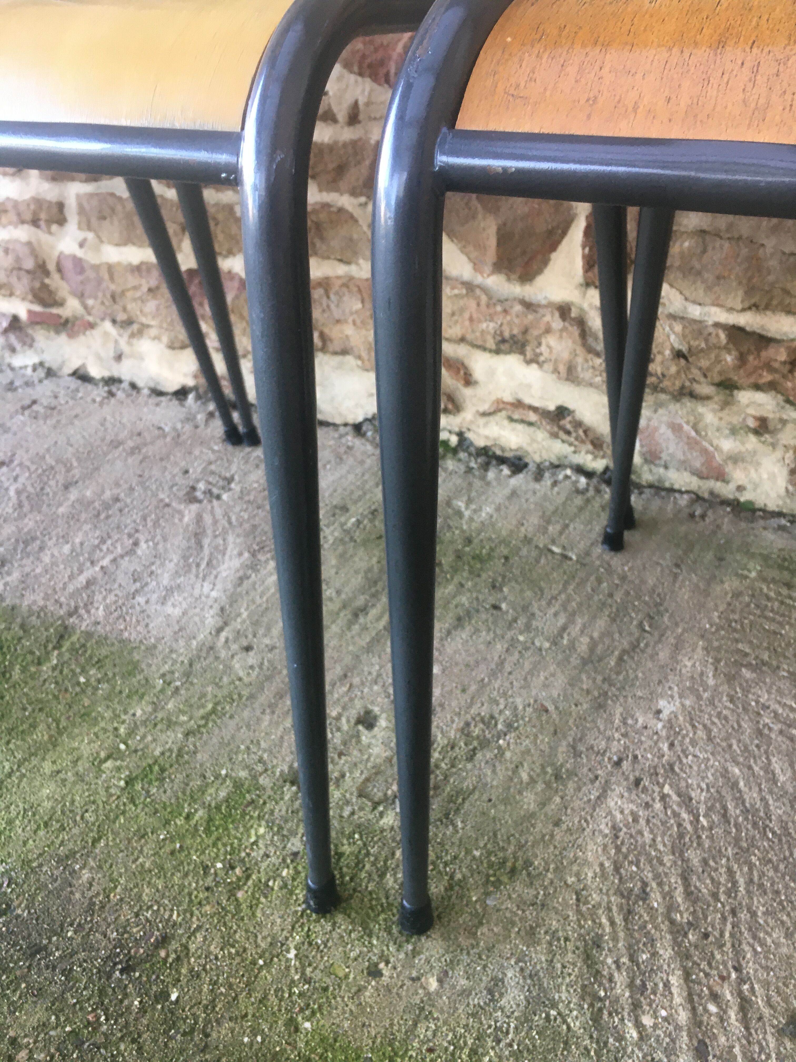 4 vintage school chairs, compass legs