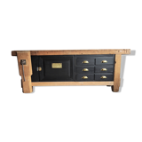 Old workbench furniture with six drawers and a door