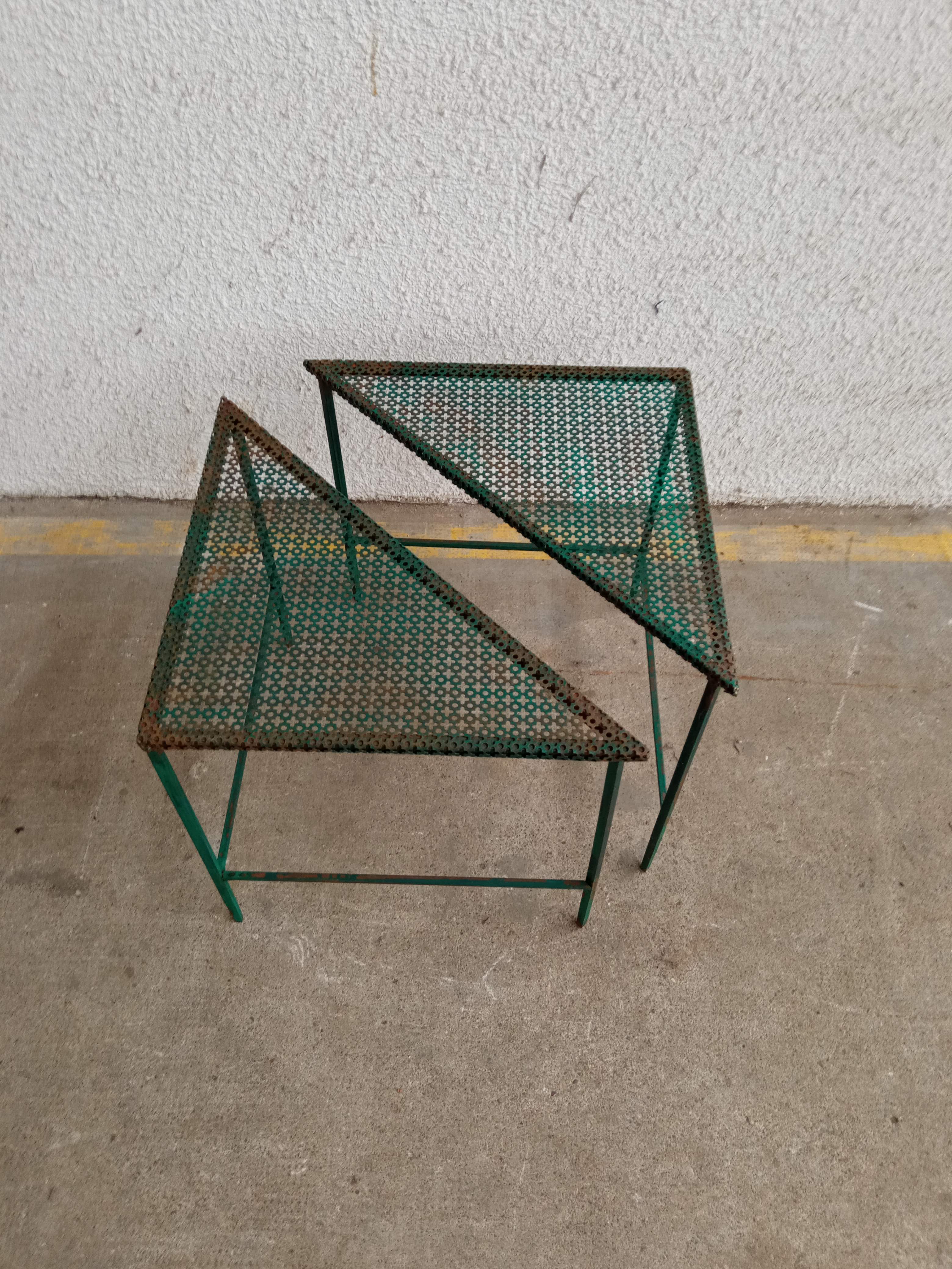 Triangular coffee table in perforated metal Mathieu Mategot