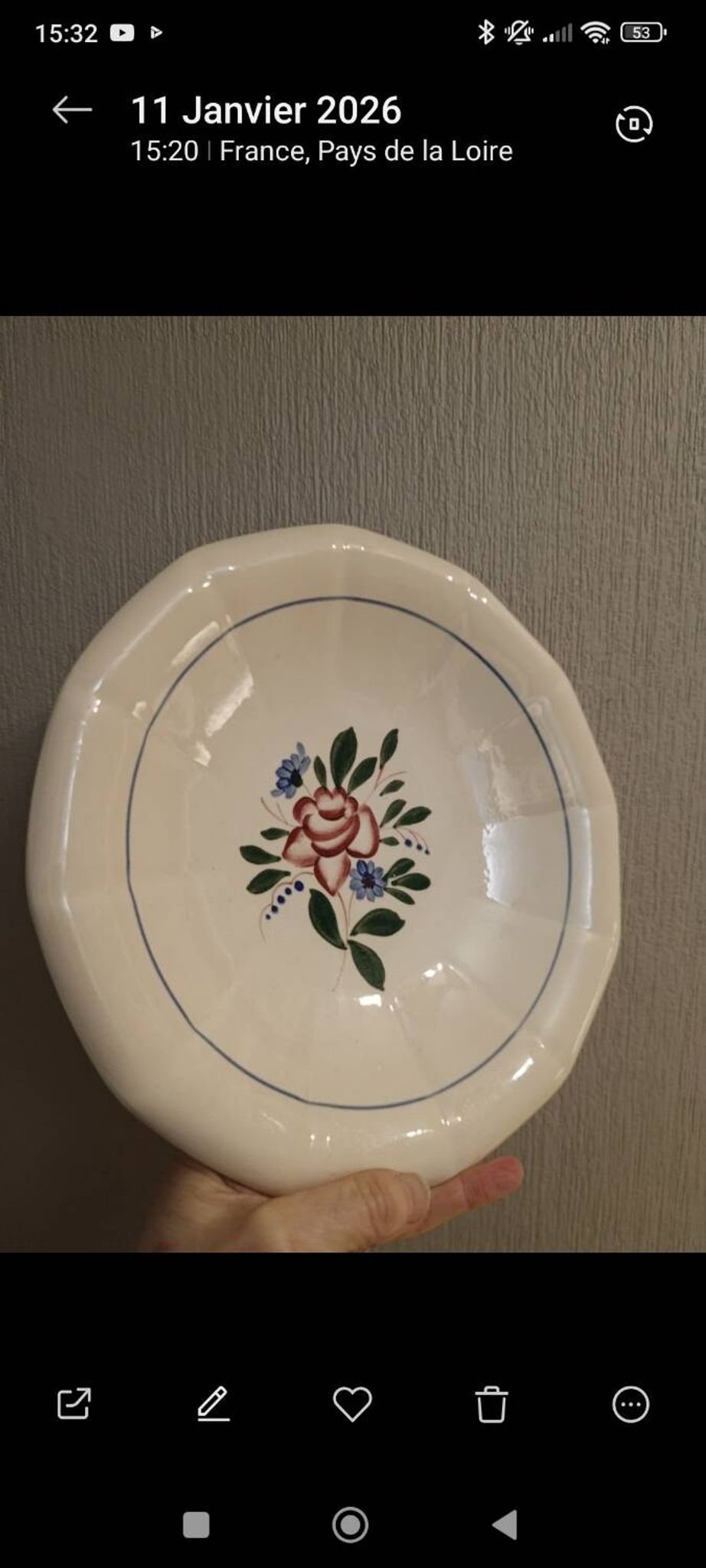 Round hollow plate, old pink model Graziella, Digoin Sarreguemines 1930.