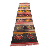 Old Turkish narrow kilim runner 263x62 cm shabby chic, vintage kelim 2494