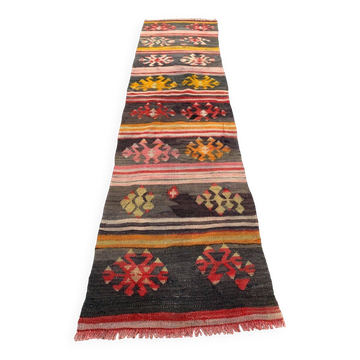 Old Turkish narrow kilim runner 263x62 cm shabby chic, vintage kelim 2494