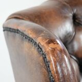 Unique large sheepskin Chesterfield wingback armchair in English style