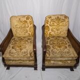 English armchairs, double cannage with cushions.