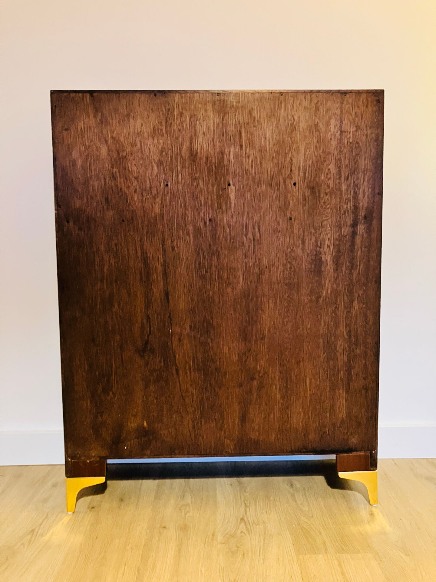 Solid oak secretary with golden feet