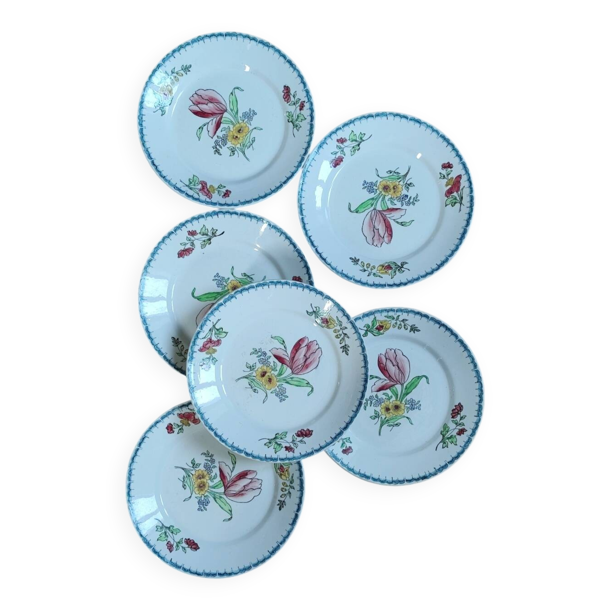 Set of 6 polychrome ironstone dessert plates