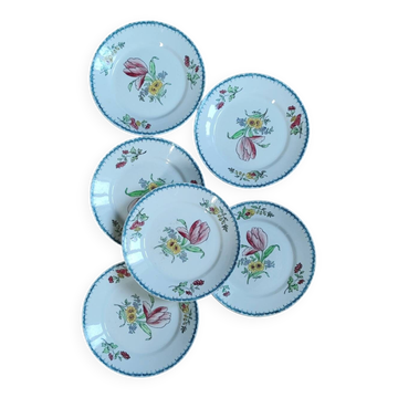 Set of 6 polychrome ironstone dessert plates
