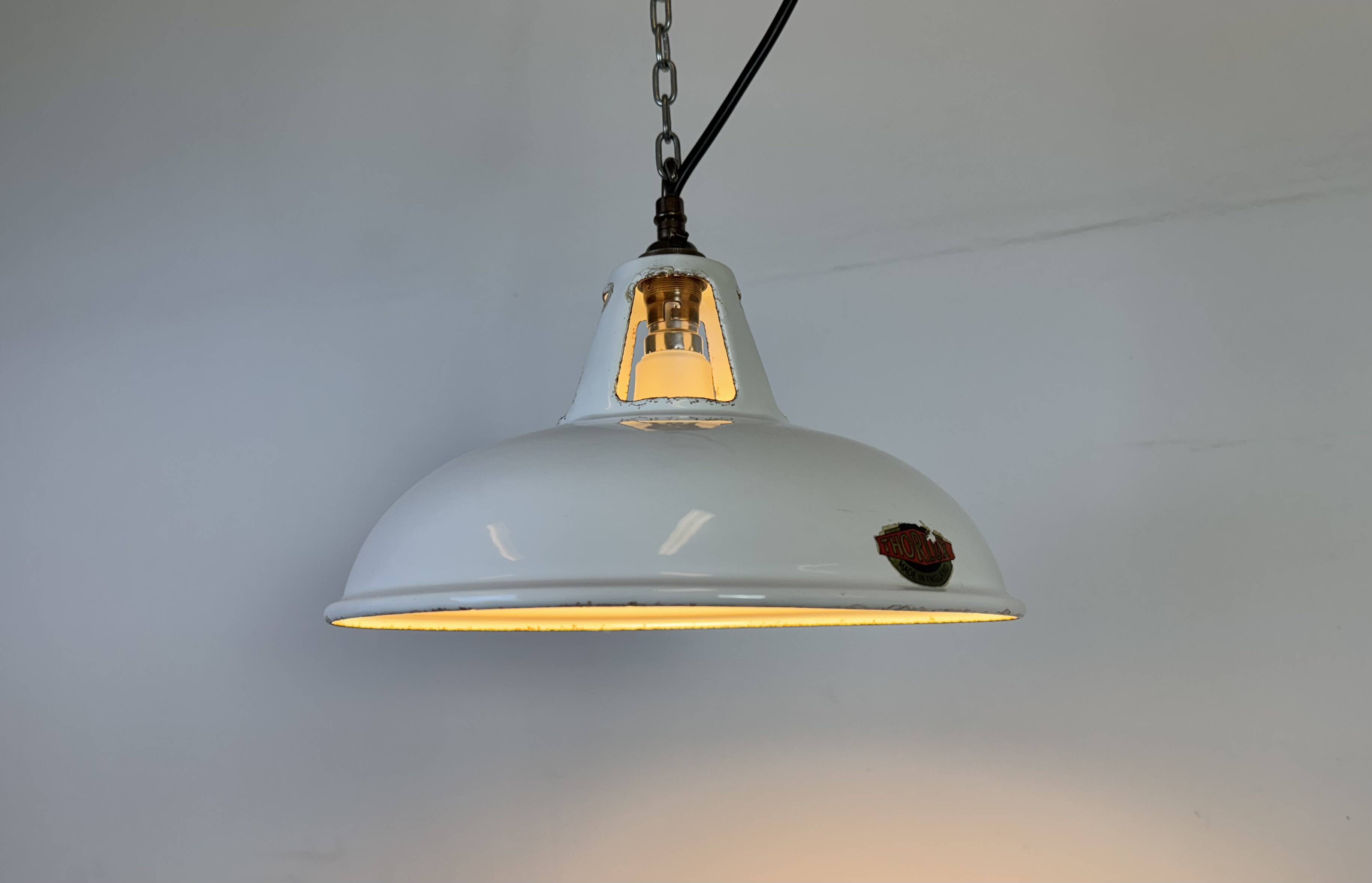 Industrial White Enamel Factory Pendant Lamp from Thorlux, 1960s