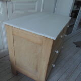 Vintage raw pitchpin chest of drawers, pearl grey patinated drawer tray buttons