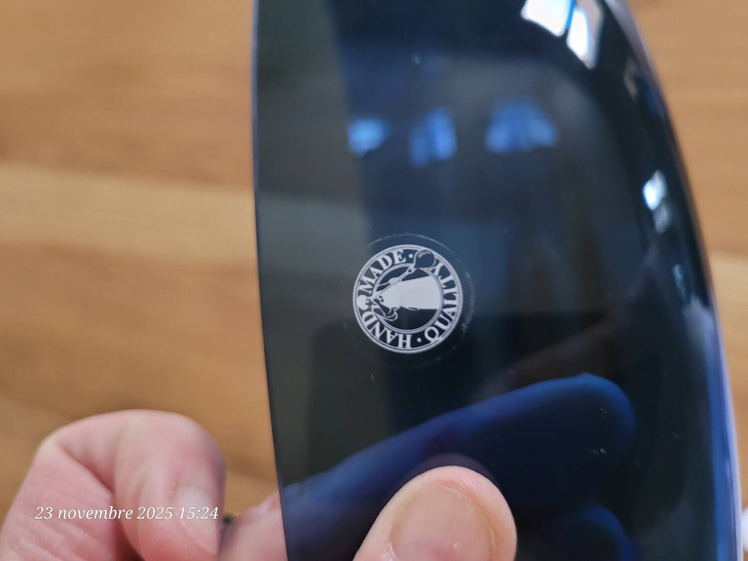 Round blue glass serving dish