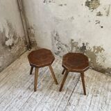 Pine stools with curved seat from the 50s
