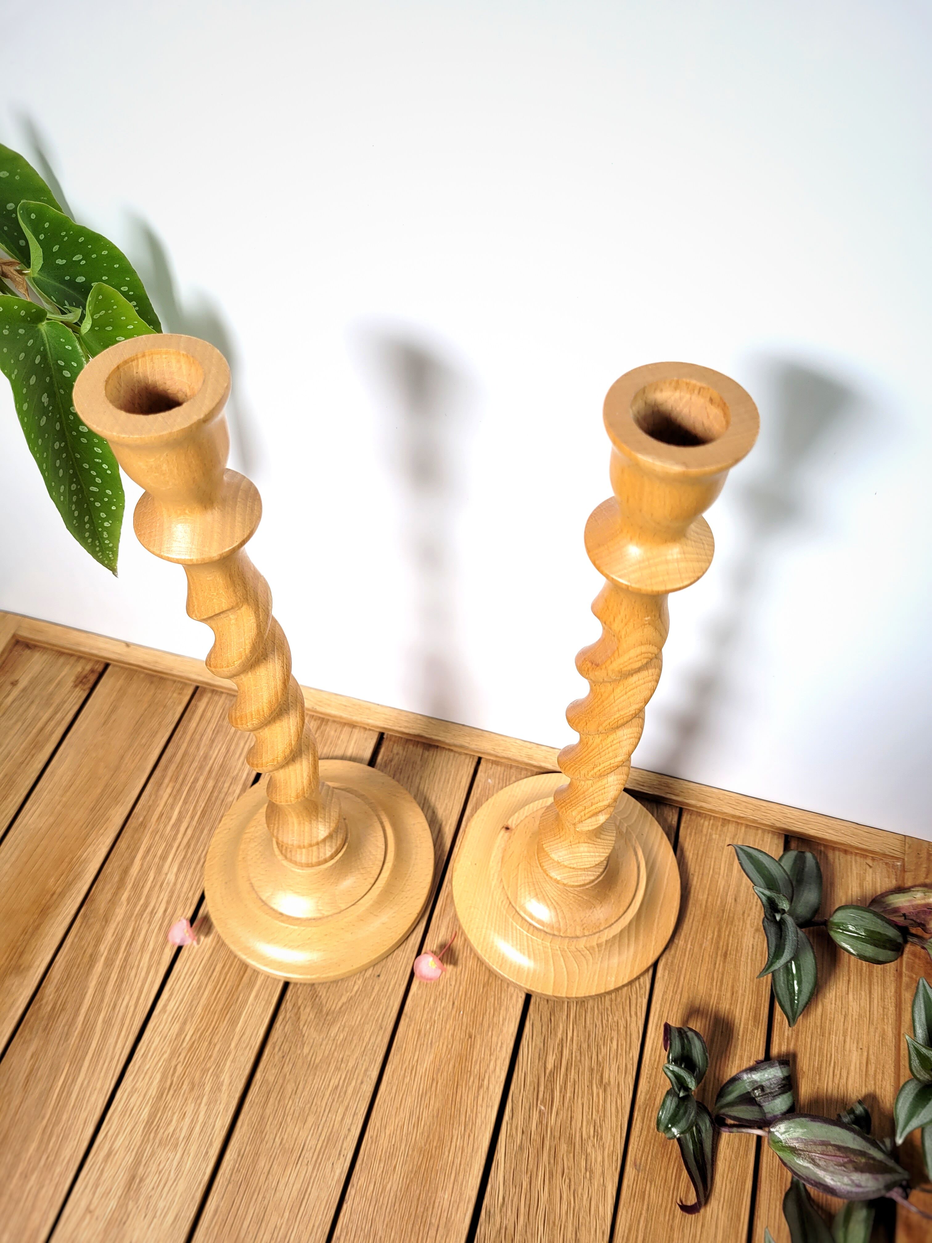 Pair of wooden candle holders