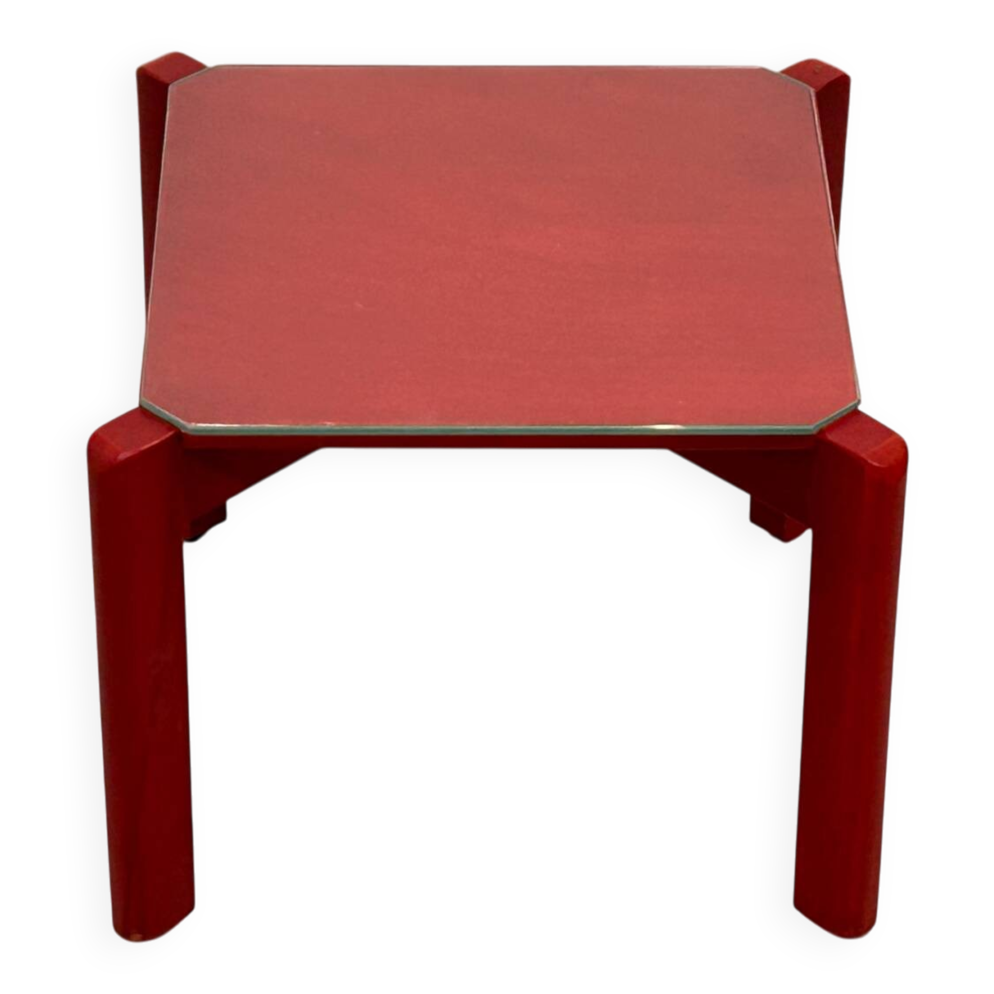 Mini table basse bois rouge et verre