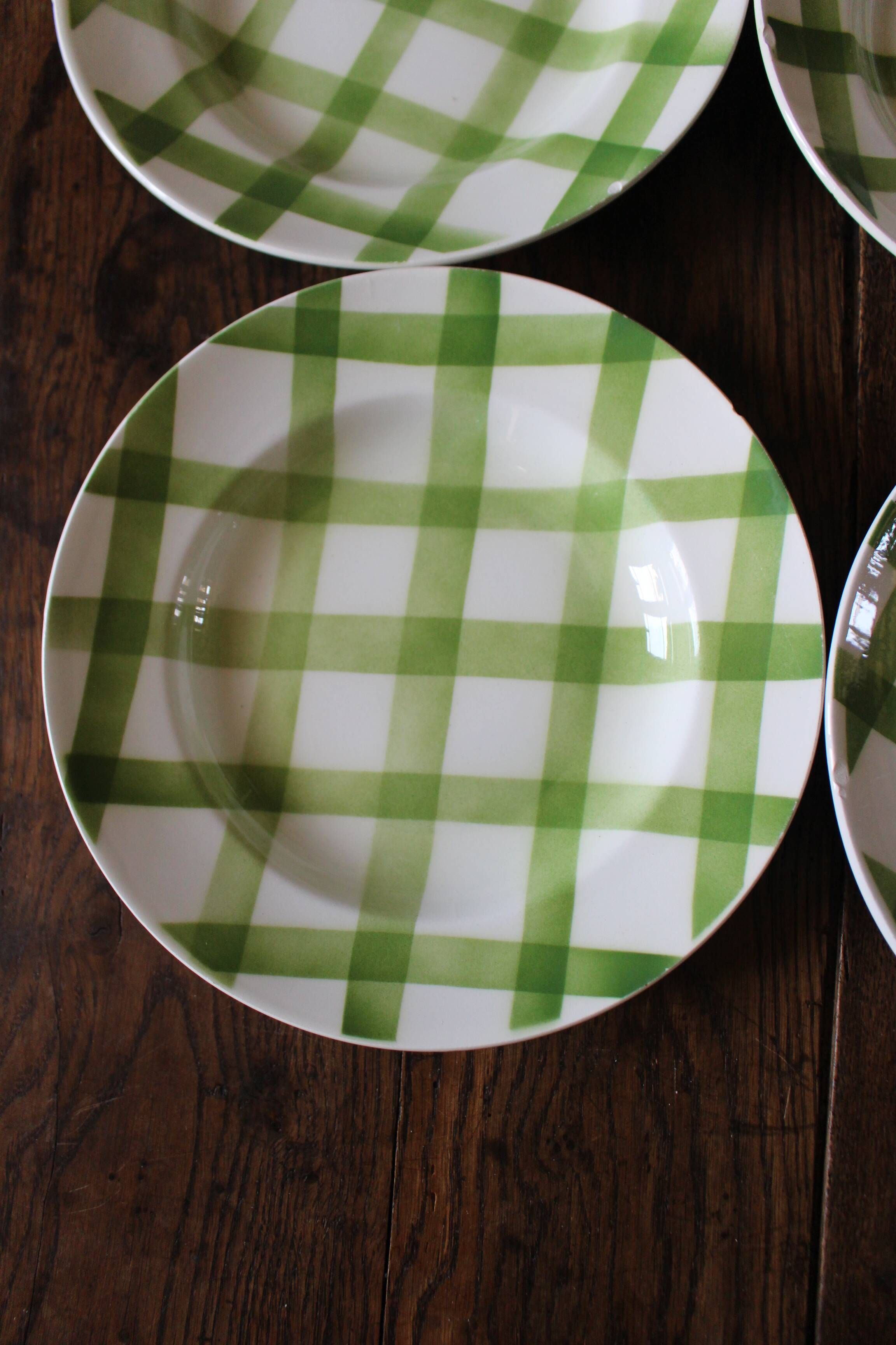 A set of 4 green Scottish soup plates Moulin des Loups Vintage
