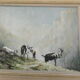 Oil painting signed mountain landscape herd of goats