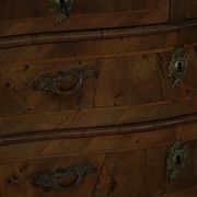 18th century, antique Danish baroque serpentine chest of drawers in walnut.