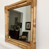 Bamboo rattan mirror from the 70s, French Riviera.