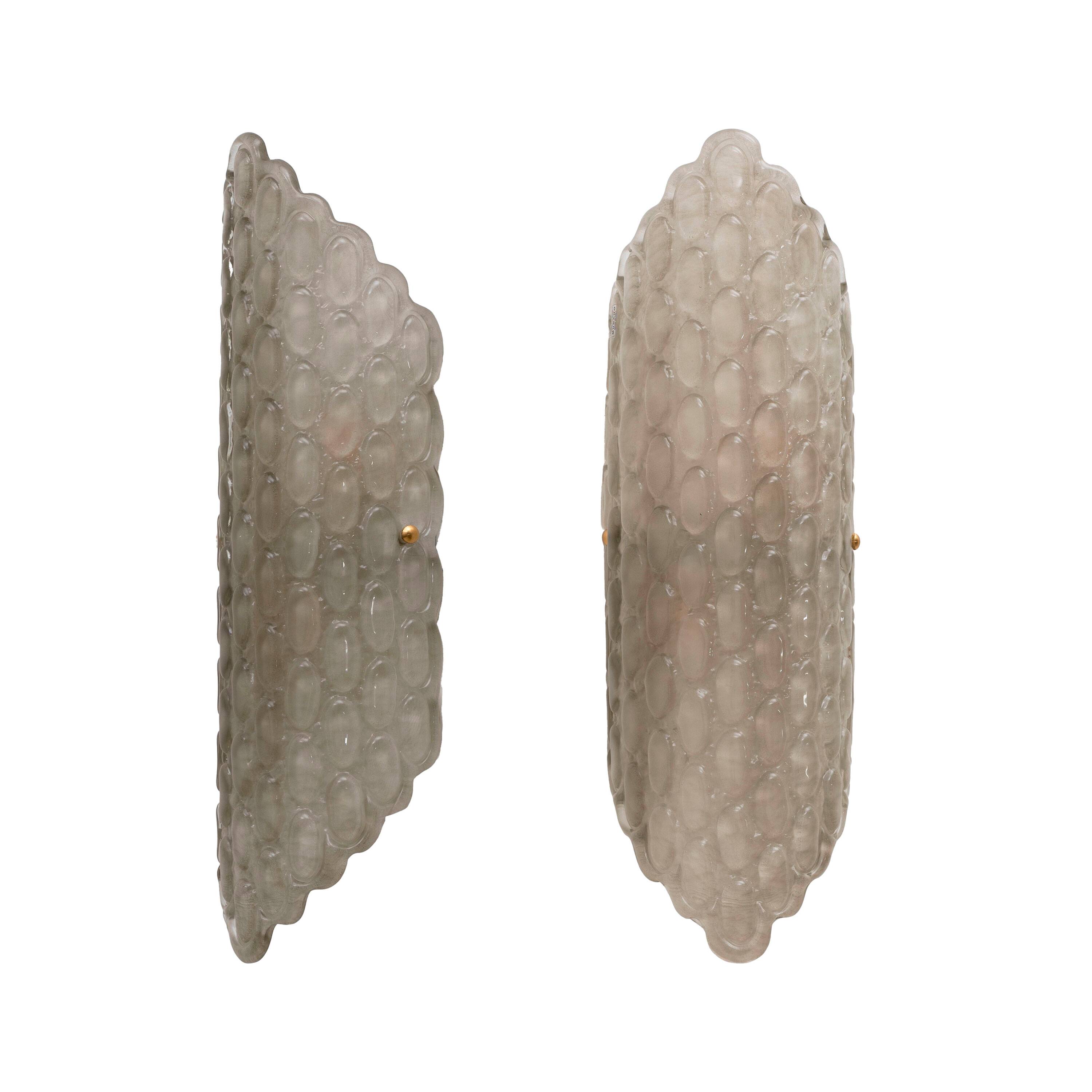 Pair of Smoked Murano Glass Wall Sconces with Textured Relief