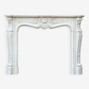 Louis XV Style Fireplace In White Carrara Marble, Circa 1880