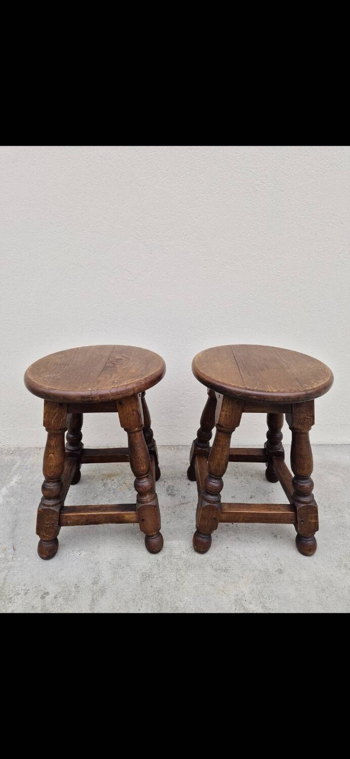 Pair of 19th century solid oak stools